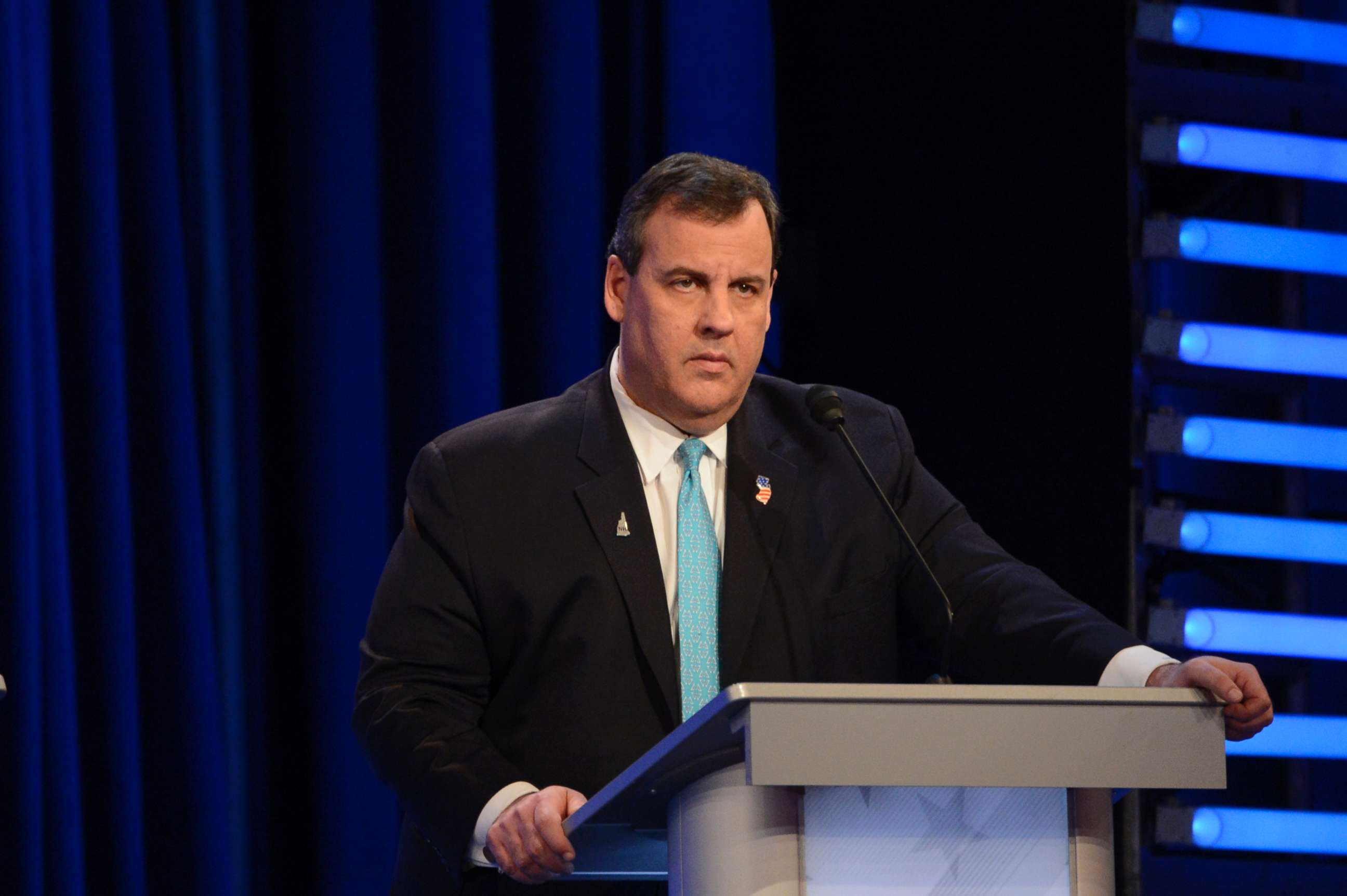 PHOTO: New Jersey Gov. Chris Christie at the Republican Debate from St. Anselm College in Manchester, N.H., Feb. 6, 2016.