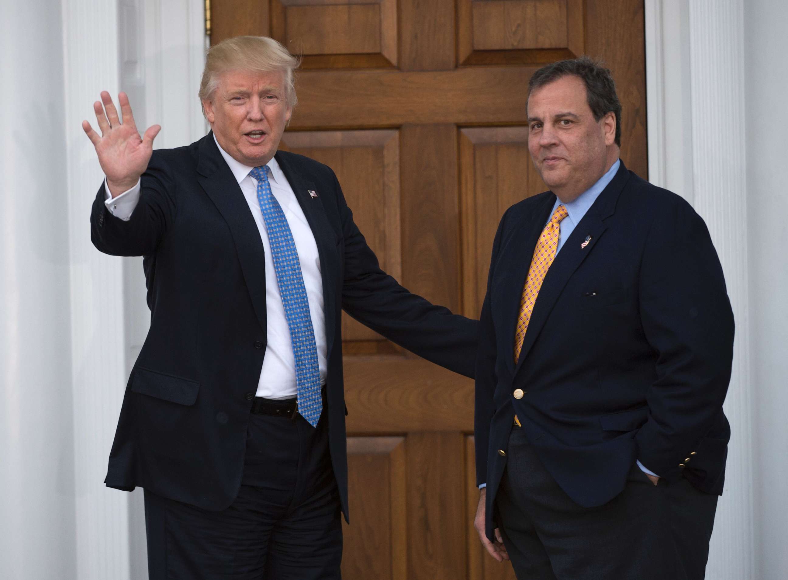 PHOTO: President-elect Donald Trump meets with New Jersey Governor Chris Christie at Trump National Golf Club Nov. 20, 2016 in Bedminster, New Jersey.