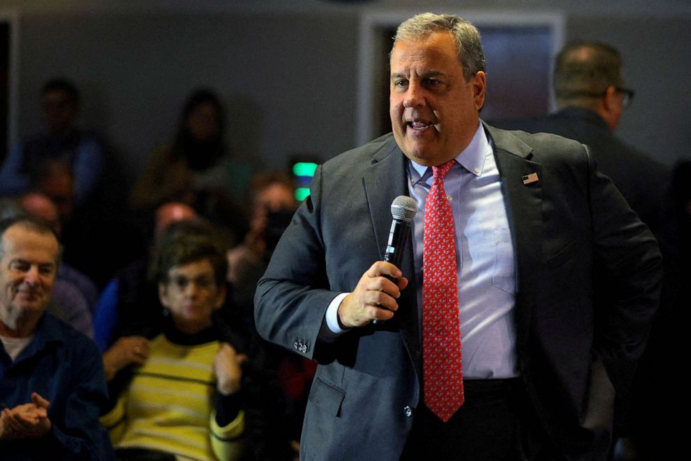 PHOTO: FILE - Former New Jersey Governor Chris Christie speaks at the Institute of Politics at St. Anselm College in Manchester, N.H., March 27, 2023.