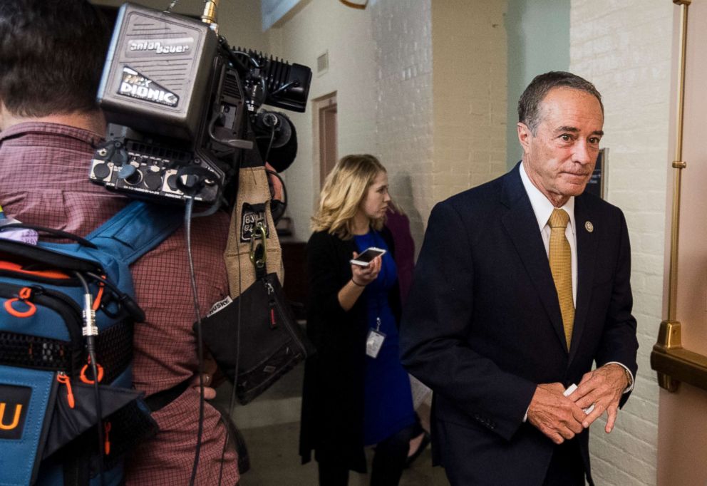 PHOTO: Rep. Chris Collins leaves the House Republican Conference meeting in the Capitol on Jan. 9, 2018.