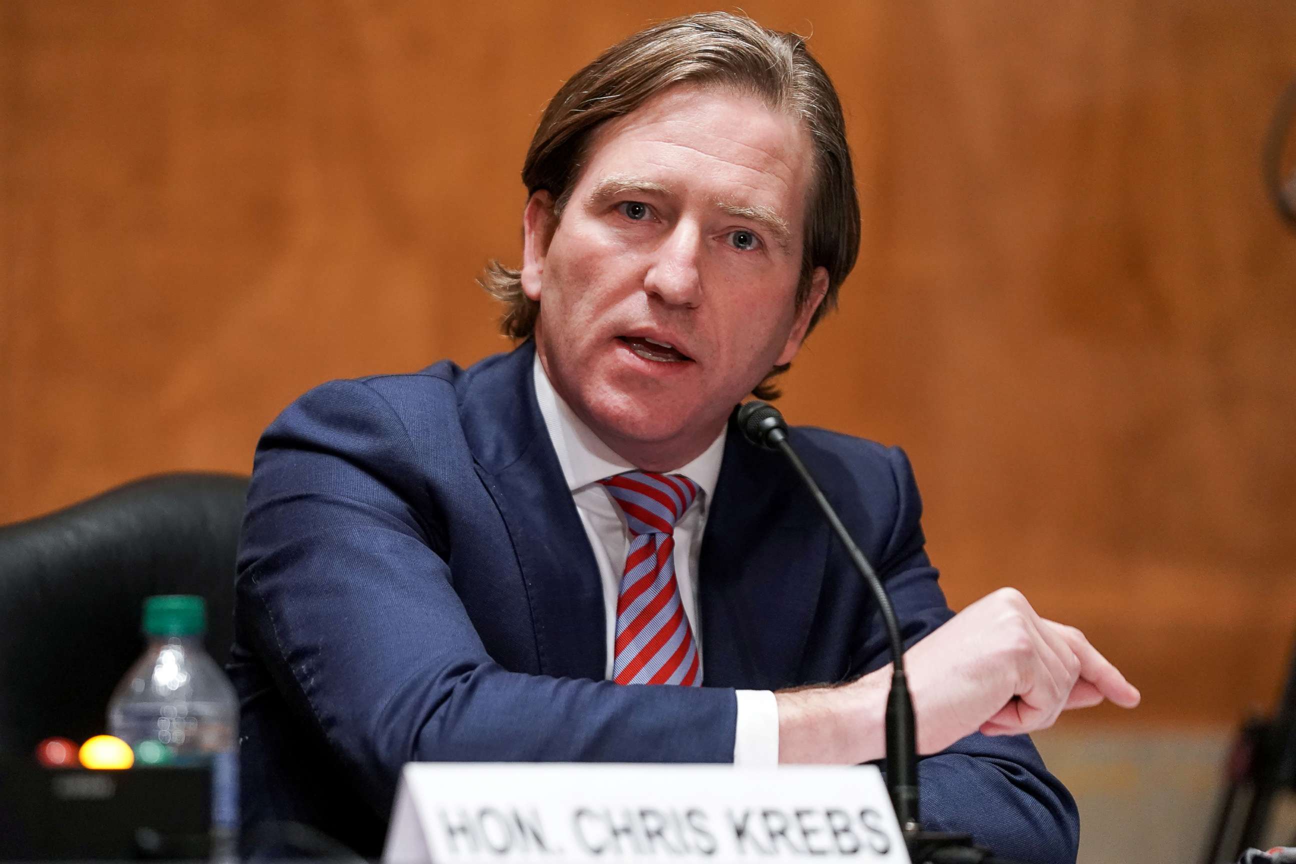 PHOTO: Christopher Krebs, former director of the Cybersecurity and Infrastructure Security Agency, testifies during a Senate Homeland Security & Governmental Affairs Committee hearing in Washington, D.C., Dec. 16, 2020.