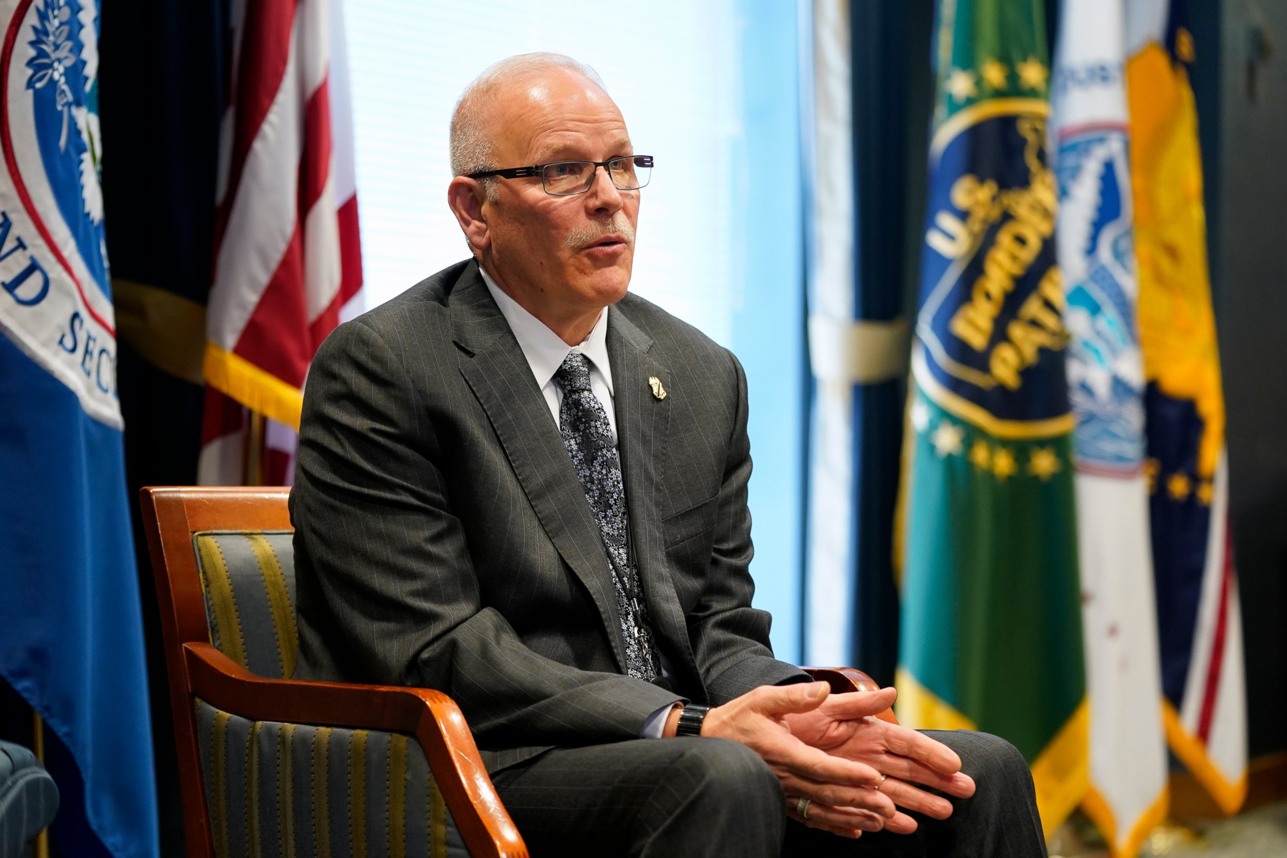 PHOTO: U.S. Customs and Border Protection Commissioner Chris Magnus speaks during an interview in his office with The Associated Press, Tuesday, Feb. 8, 2022, in Washington.