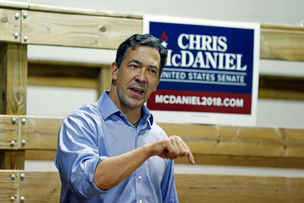 PHOTO: Senate candidate Chris McDaniel answers a question at a meet and greet dinner in Taylorsville, Miss., Sept. 6, 2018.