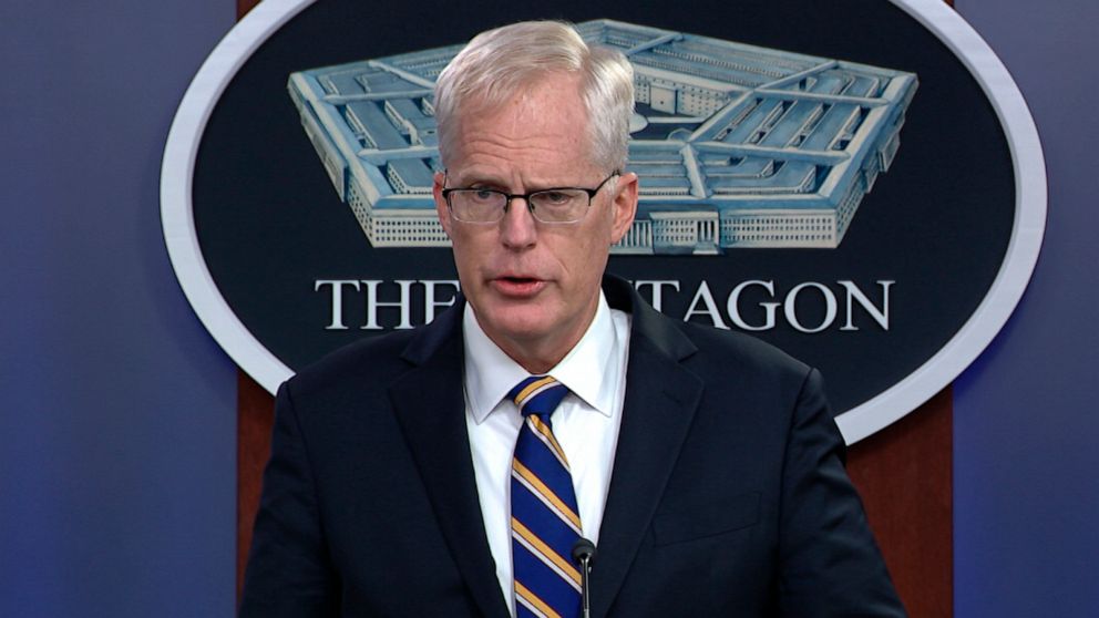 PHOTO: In this Tuesday, Nov. 17, 2020, image taken from a video provided by Defense.gov acting Defense Secretary Christopher Miller speaks at the Pentágono in Washington.