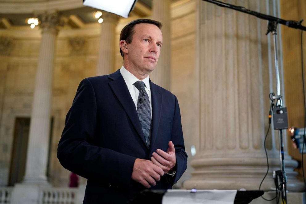 PHOTO: Sen. Chris Murphy speaks during a morning television interview, on May 25, 2022, on Capitol Hill in Washington, D.C.