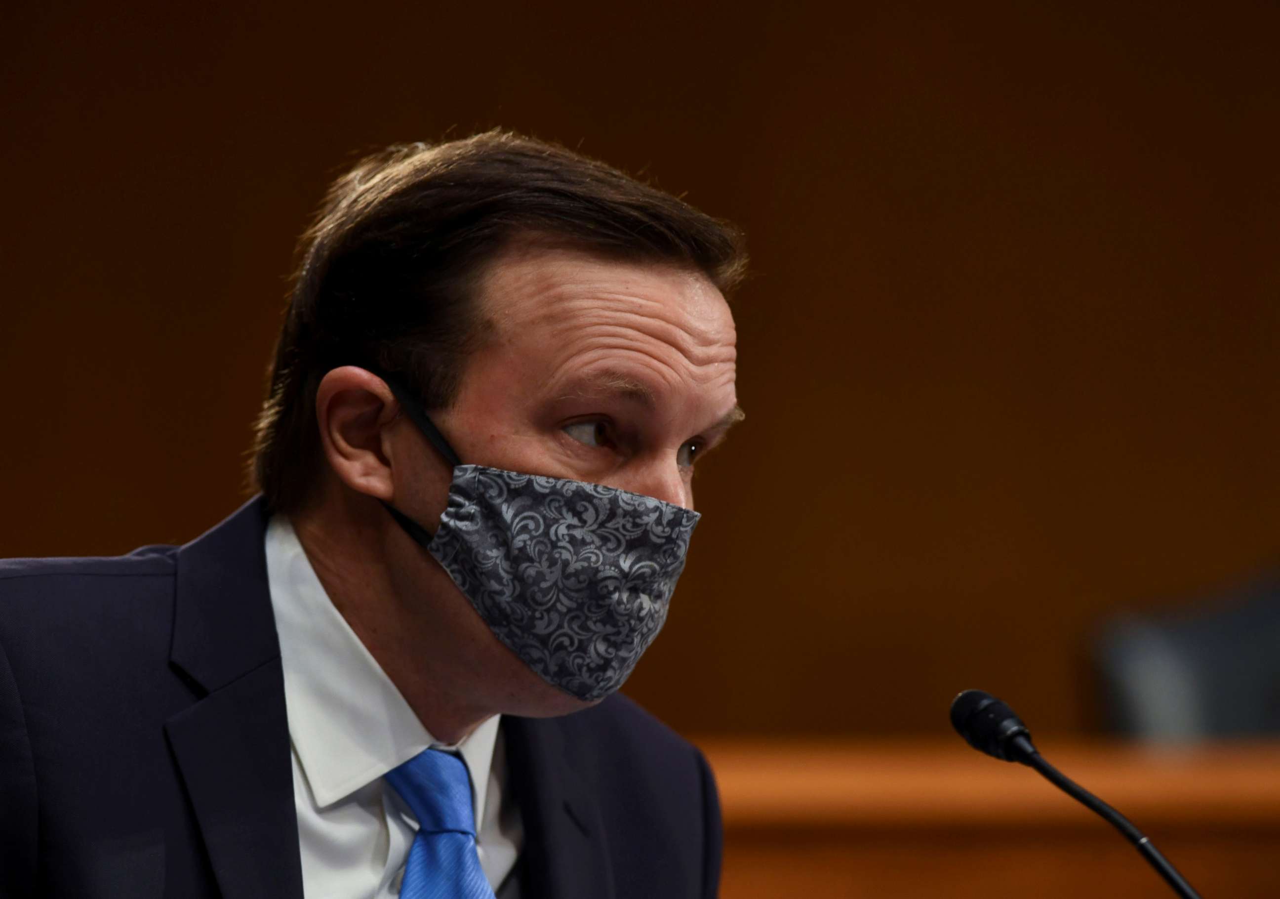 PHOTO: Senator Chris Murphy listens to testimony during the Senate Committee for Health, Education, Labor, and Pensions hearing on the coronavirus disease (COVID-19), in Washington, May 12, 2020.