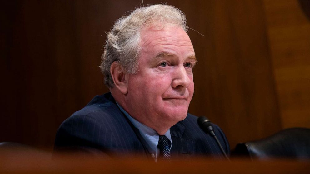 PHOTO: Sen. Chris Van Hollen listens during a Financial Services and General Government Subcommittee hearing, at the Capitol on May 15, 2019 in Washington.