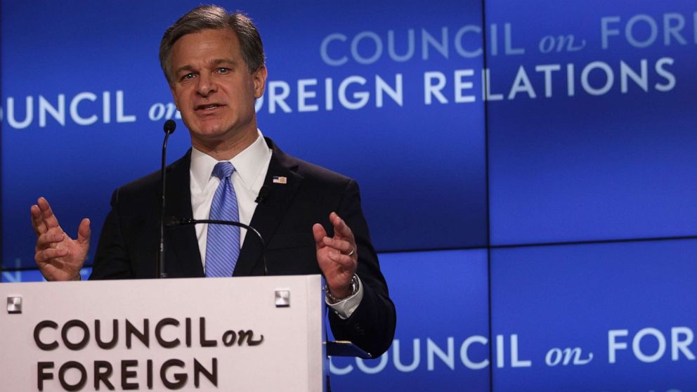 PHOTO: FBI Director Christopher Wray addresses the Council on Foreign Relations (CFR) April 26, 2019 in Washington, D.C. Wray spoke on "the FBI's role in protecting the United States from today's global threats."