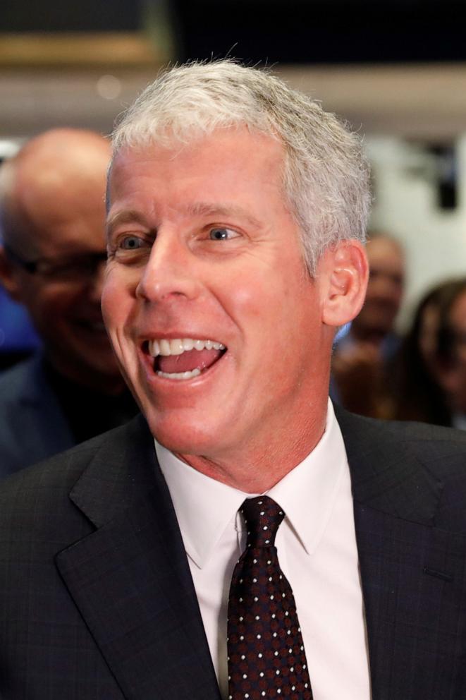 PHOTO: In this Jan. 12, 2018, file photo, Liberty Oilfield Services Inc. CEO Chris Wright laughs as he celebrates the companies IPO on the floor of the New York Stock Exchange shortly after the opening bell in New York.