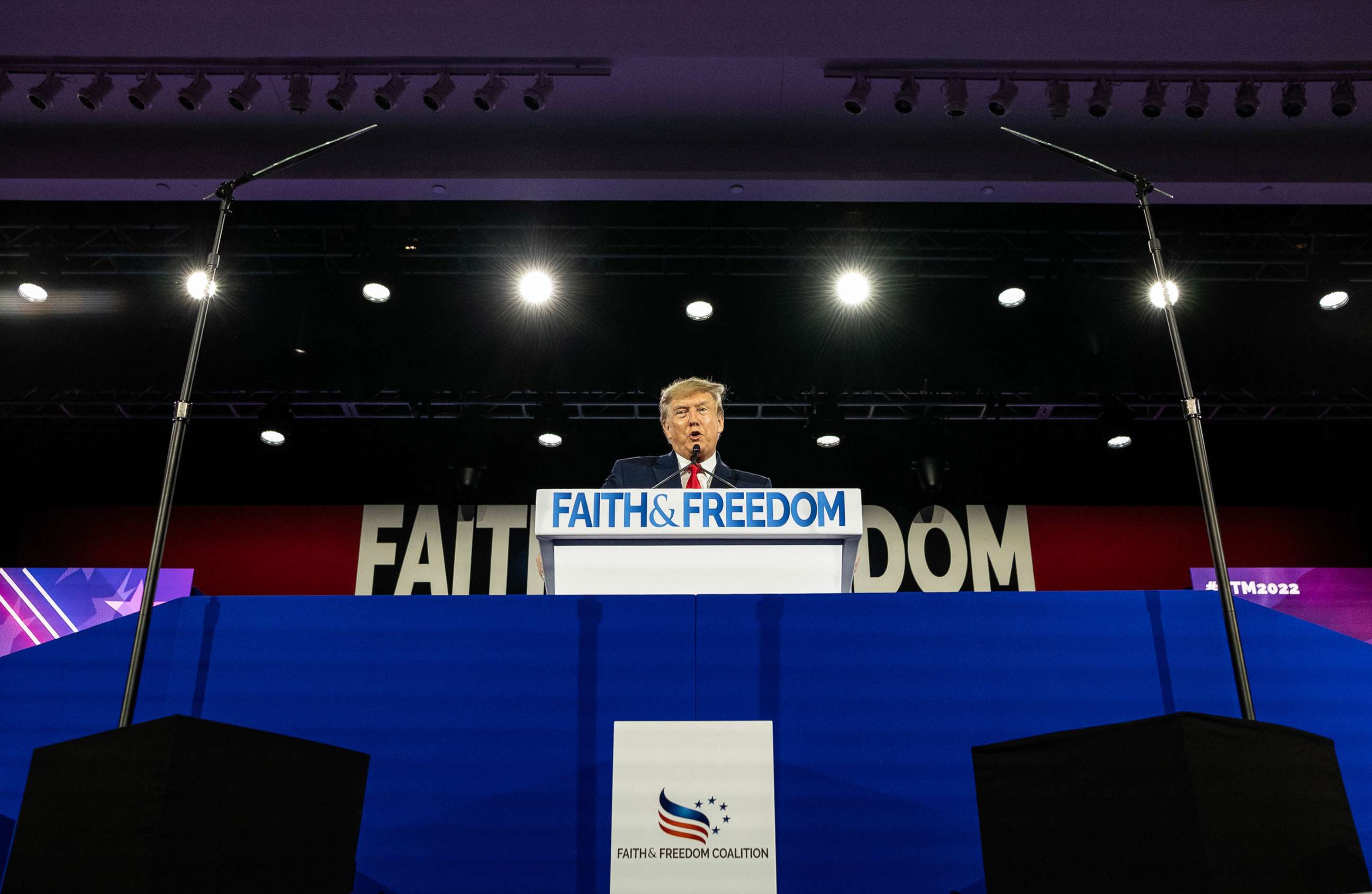 PHOTO: Former President Donald Trump gives the keynote address at the Faith & Freedom Coalition during their annual "Road To Majority Policy Conference" at the Gaylord Opryland Resort & Convention Center, June 17, 2022, in Nashville, Tenn. 