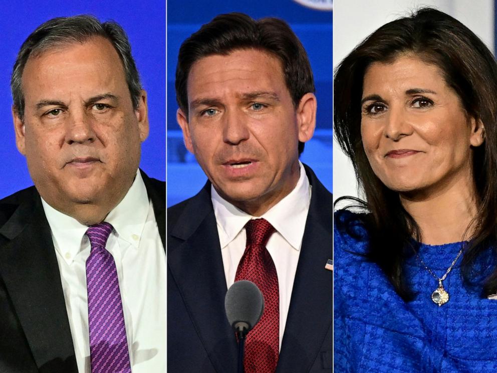 PHOTO: Republican presidential candidate Chris Christie, Florida Governor Ron DeSantis, Republican presidential candidate Nikki Haley and entrepreneur Vivek Ramaswamy will participate in the fourth primary debate in Tuscaloosa, Alabama on December 6.