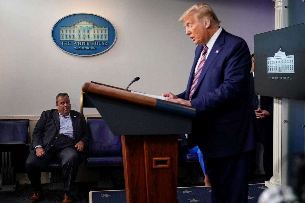 PHOTO: Former New Jersey Gov. Chris Christie, looks on as President Donald Trump speaks during a news conference at the White House, Sept. 27, 2020, in Washington.