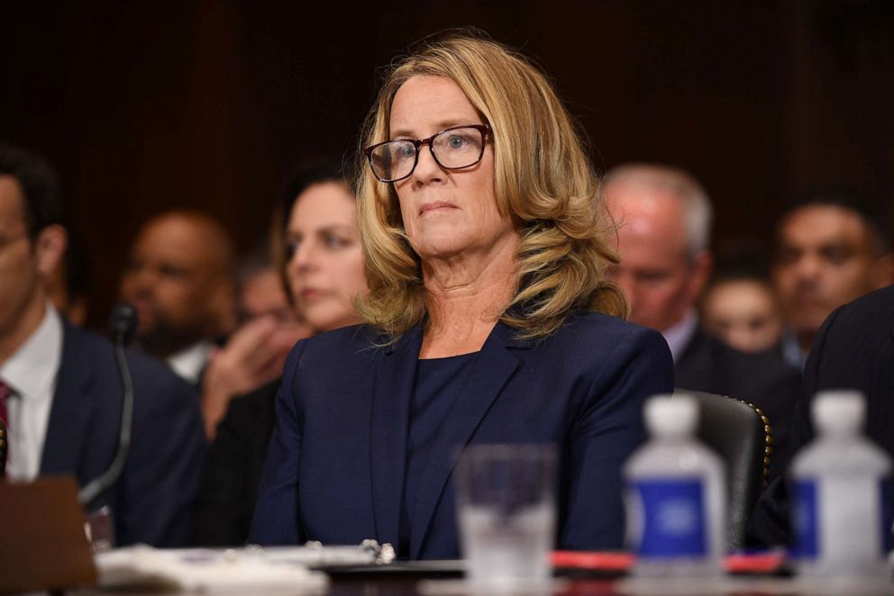 PHOTO: In this Sept. 27, 2018, file photo, Christine Blasey Ford listens during a Senate Judiciary Committee hearing in Washington, D.C.