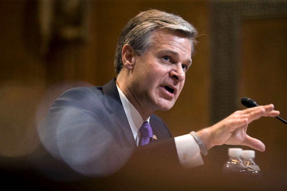 PHOTO: FBI Director Christopher Wray testifies during a hearing on Capitol Hill, May 7, 2019 in Washington, D.C.
