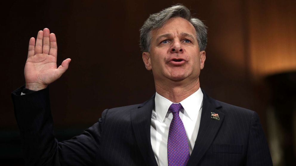 FBI director nominee Christopher Wray is sworn in during his confirmation hearing before the Senate Judiciary Committee July 12, 2017 on Capitol Hill in Washington.