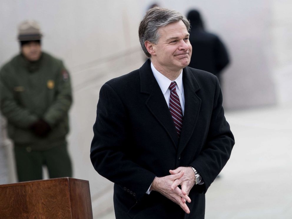 PHOTO: Director of the Federal Bureau of Investigation Christopher A. Wray speaks during an event at the Martin Luther King Memorial on the National Mall, Jan. 15, 2018, in Washington, DC.