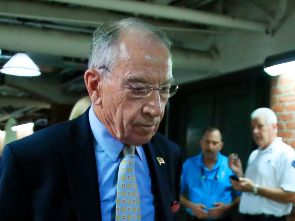 PHOTO: Senate Judiciary Committee Chairman Sen. Chuck Grassley, R-Iowa, walks through a tunnel towards the Dirksen Senate Building on Capitol Hill in Washington, Wednesday, Sept. 19, 2018.