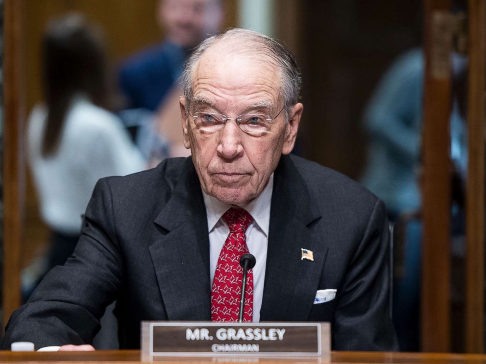 PHOTO: Chairman Sen. Chuck Grassley takes his seat at a Senate Finance Committee organizational meeting and hearing in Washington, Feb. 2, 2019.