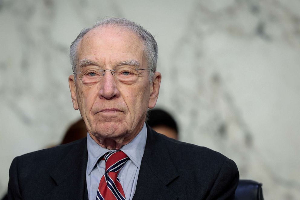 PHOTO: Ranking member Sen. Chuck Grassley looks on as he arrives at a Senate Judiciary Committee business meeting to vote on Supreme Court nominee Judge Ketanji Brown Jackson on Capitol Hill, April 4, 2022, in Washington, D.C.