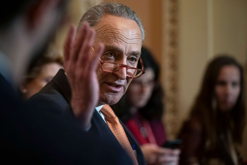 PHOTO: Senate Minority Leader Chuck Schumer speaks to reporters at the Capitol in Washington, Dec. 17, 2019.