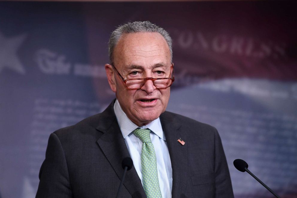 PHOTO: Senate Minority Leader Sen. Chuck Schumer speaks during a news conference on Capitol Hill in Washington, March 17, 2020.