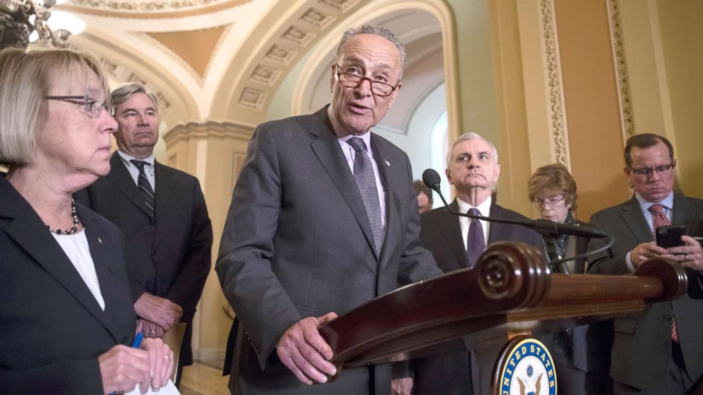 Chuck Schumer responds to an announcement by Majority Leader Mitch McConnell, that he intends to cancel the traditional August recess and keep the Senate in session to deal with backlogged tasks, on Capitol Hill in Washington, June 5, 2018.