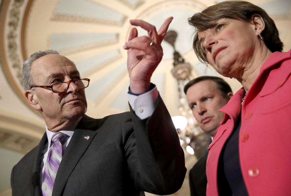 PHOTO: Senate Minority Leader Chuck Schumer answers questions during a press conference at the U.S. Capitol, Feb. 27, 2018, in Washington.