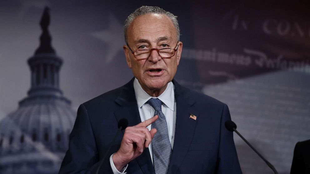 PHOTO: Senate Minority Leader Chuck Schumer speaks at a press conference on President Donald Trump's impeachment trial on Jan. 21, 2020, in Washington.