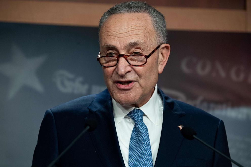 PHOTO: Senate Minority Leader Chuck Schumer speaks during a press conference at the U.S. Capitol in Washington, D.C., Jan. 7, 2021.