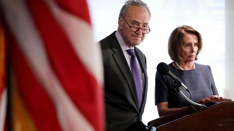 Senate Minority Leader Charles Schumer and House Minority Leader Nancy Pelosi speak at the National Press Club, Feb. 27, 2017 in Washington.