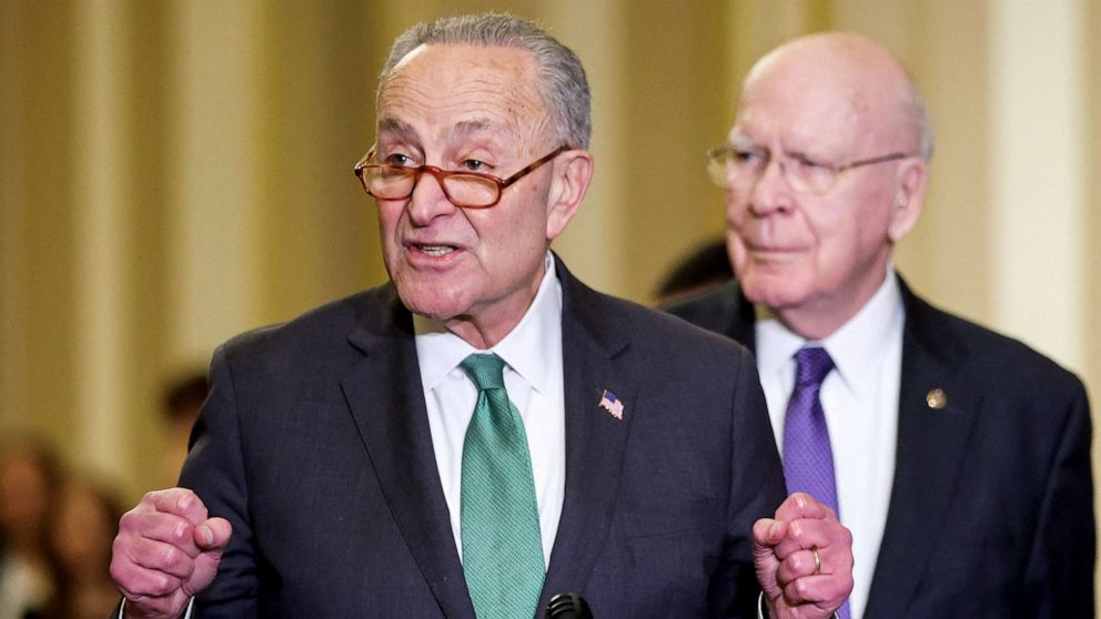 PHOTO: Senate Democratic Leader Chuck Schumer speaks during a news conference following the Senate Democrats weekly policy lunch at the US Capitol, Dec.  20, 2022, in Washington, D.C