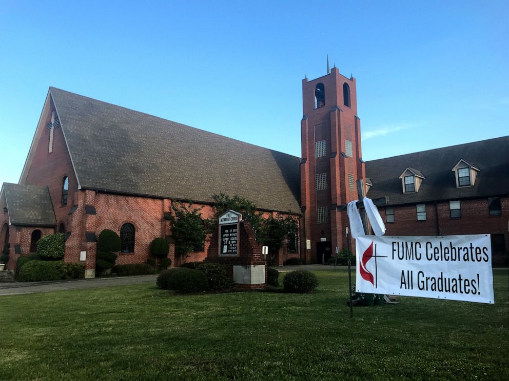 PHOTO: The First United Methodist Church of Monticello, Ark. closed its doors on March 13, 2020, but a sign displayed congratulates the congregation's seniors on May 10, 2020.