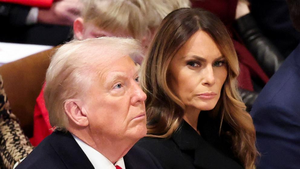 PHOTO: President Donald Trump and first lady Melania attend the National Day of Prayer Service at the Washington National Cathedral in Washington, Jan. 21, 2025.