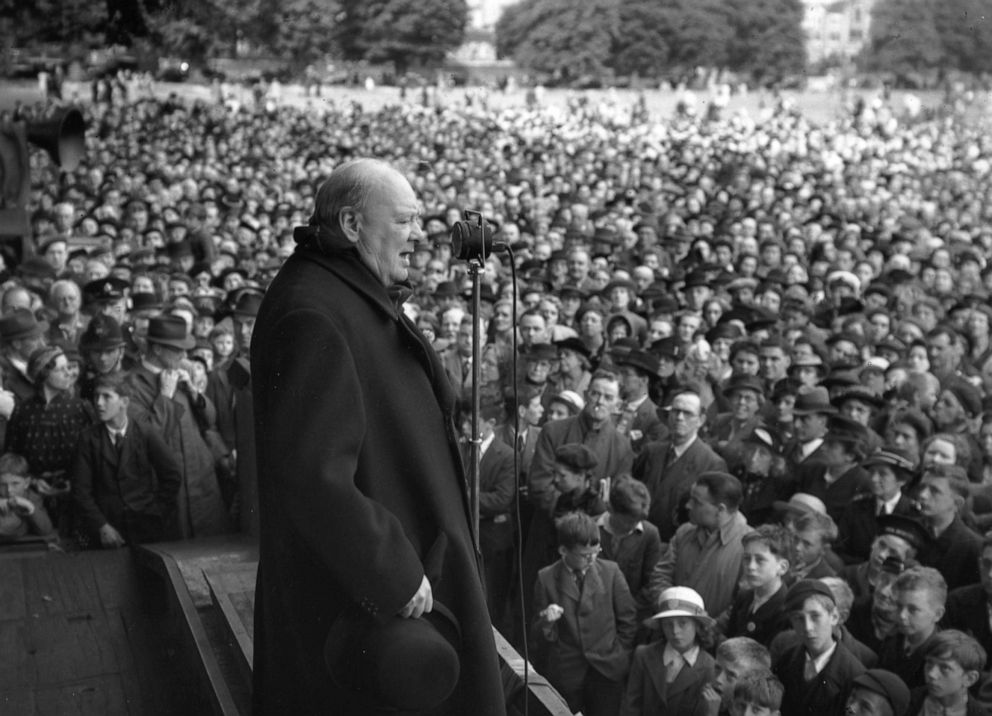 PHOTO: Winston Churchill delivers a speech, July, 1945.