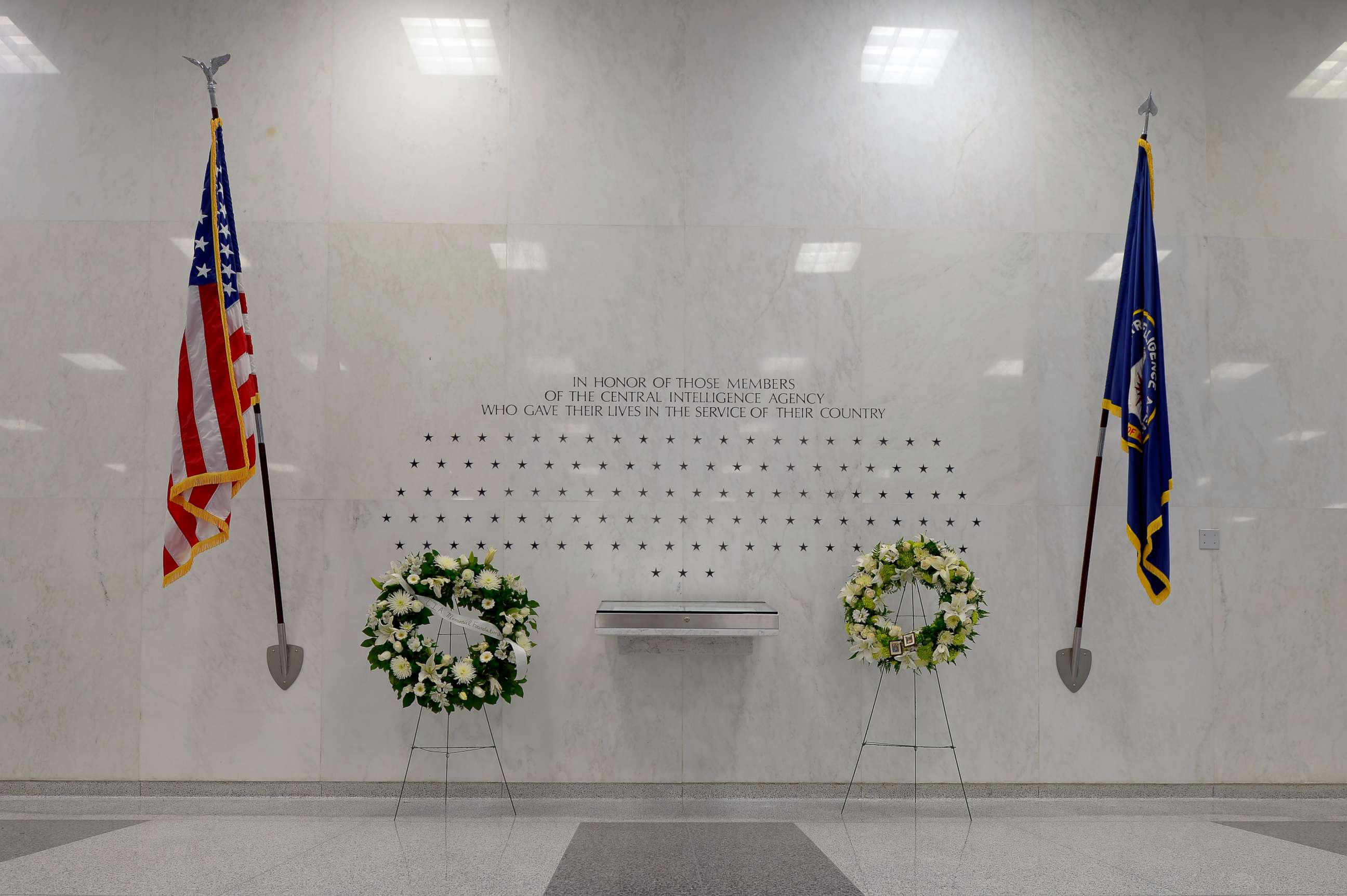 PHOTO: The CIA Memorial Wall in the lobby of the CIA Headquarters has stars signifying the agents and contractors killed in the line of duty working for the CIA. The headquarters is in Langley VA, May 21, 2014.