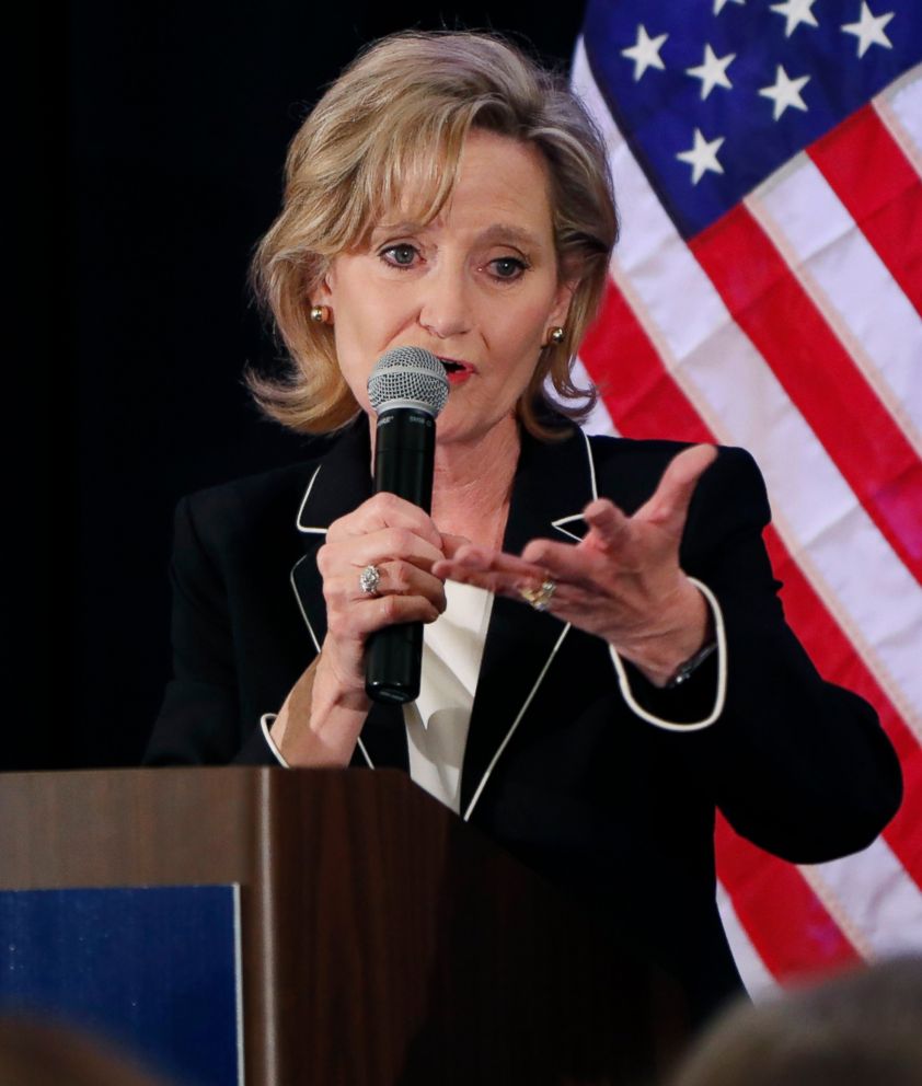 PHOTO: Republican U.S. Sen. Cindy Hyde-Smith, speaks to supporters as she celebrates her runoff win over Democrat Mike Espy in Jackson, Miss., Tuesday, Nov. 27, 2018.