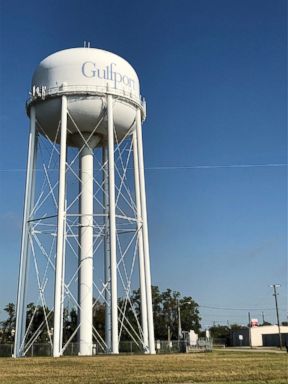 PHOTO: A water tower sits in the city of Gulfport on Mississippis Gulf Coast, Oct. 28, 2018.