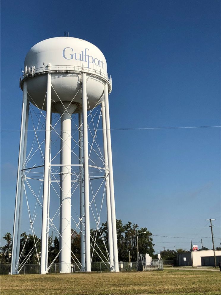 PHOTO: A water tower sits in the city of Gulfport on Mississippi's Gulf Coast, Oct. 28, 2018.