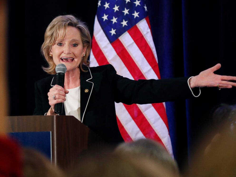   PHOTO: US Republican Senator Cindy Hyde-Smith Calls Her Family Members to Identify While She Celebrates Victory Against Democrat Mike Espy in Jackson, Tuesday, November 27, 2018. 