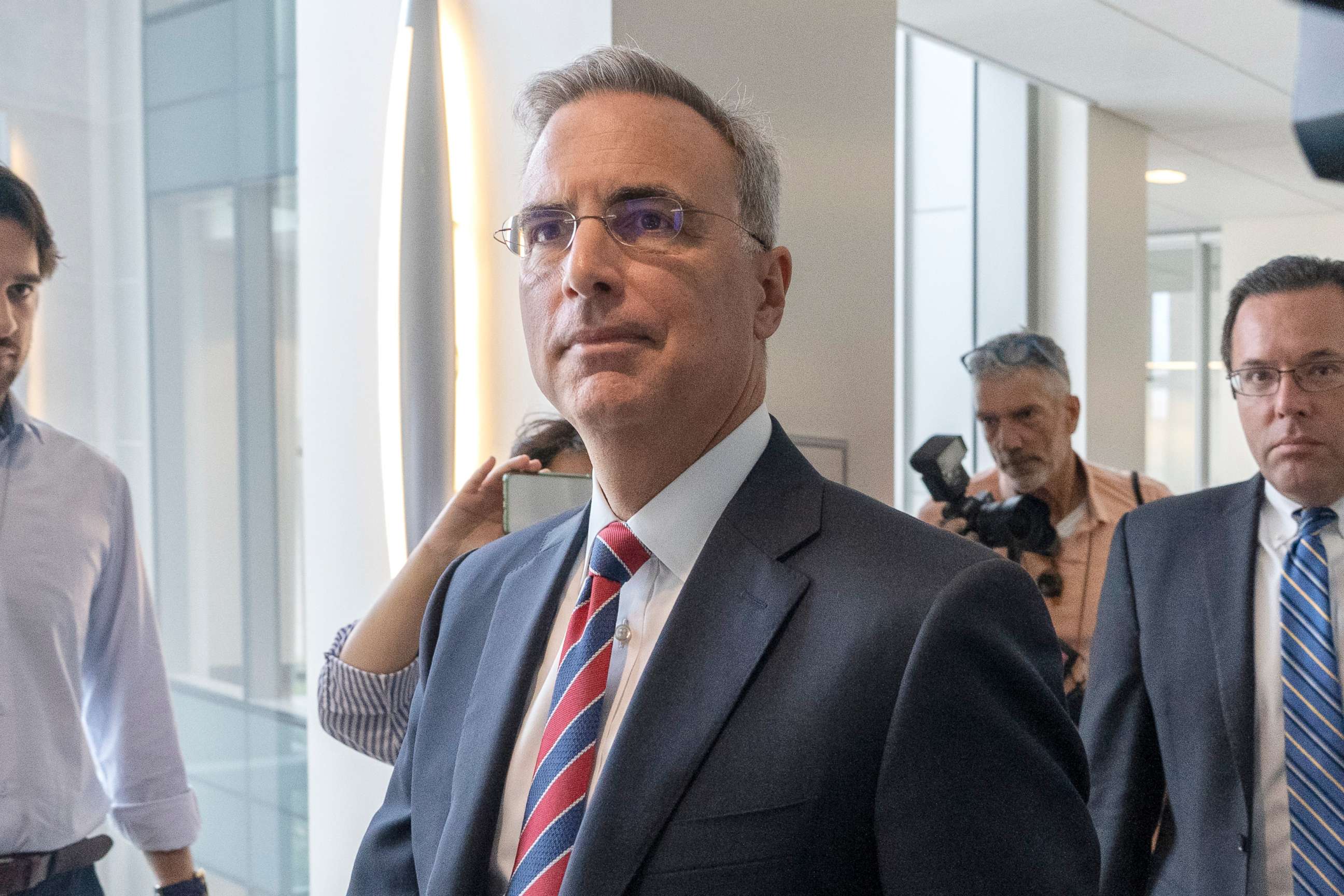 PHOTO: Pat Cipollone, the former White House counsel under President Donald Trump, arrives after a break while answering questions from investigators with the Jan. 6 Select Committee, on Capitol Hill in Washington, Friday, July 8, 2022.