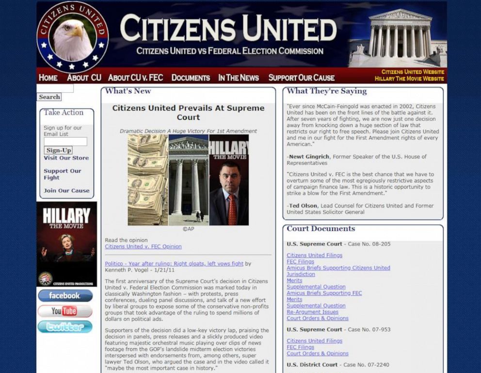 PHOTO: The Citizens United website homepage is pictured in a screen grab made on Jan. 10, 2020.