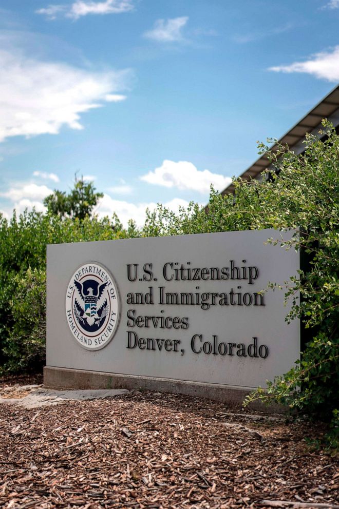 PHOTO: In this July 14, 2019, file photo, the US Citizenship and Immigration Services building, also the location of the ICE Denver Field Office, is seen outside Denver.