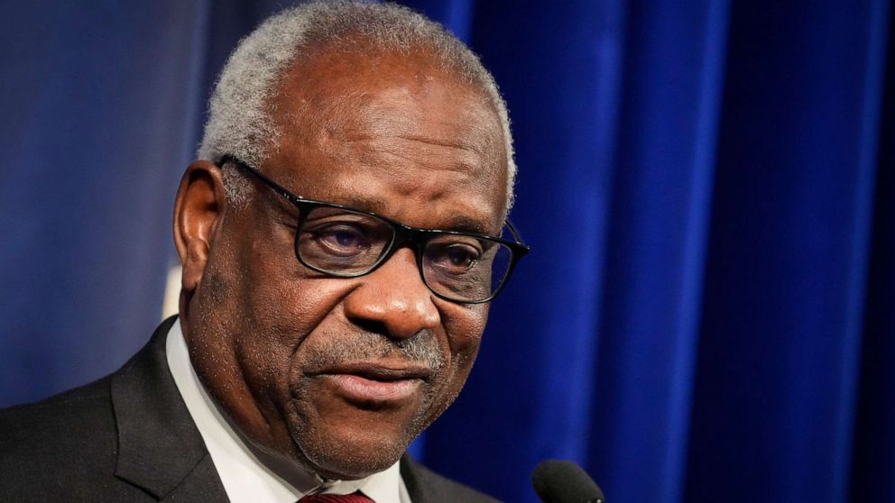 PHOTO: Associate Supreme Court Justice Clarence Thomas speaks at the Heritage Foundation on October 21, 2021 in Washington, DC.