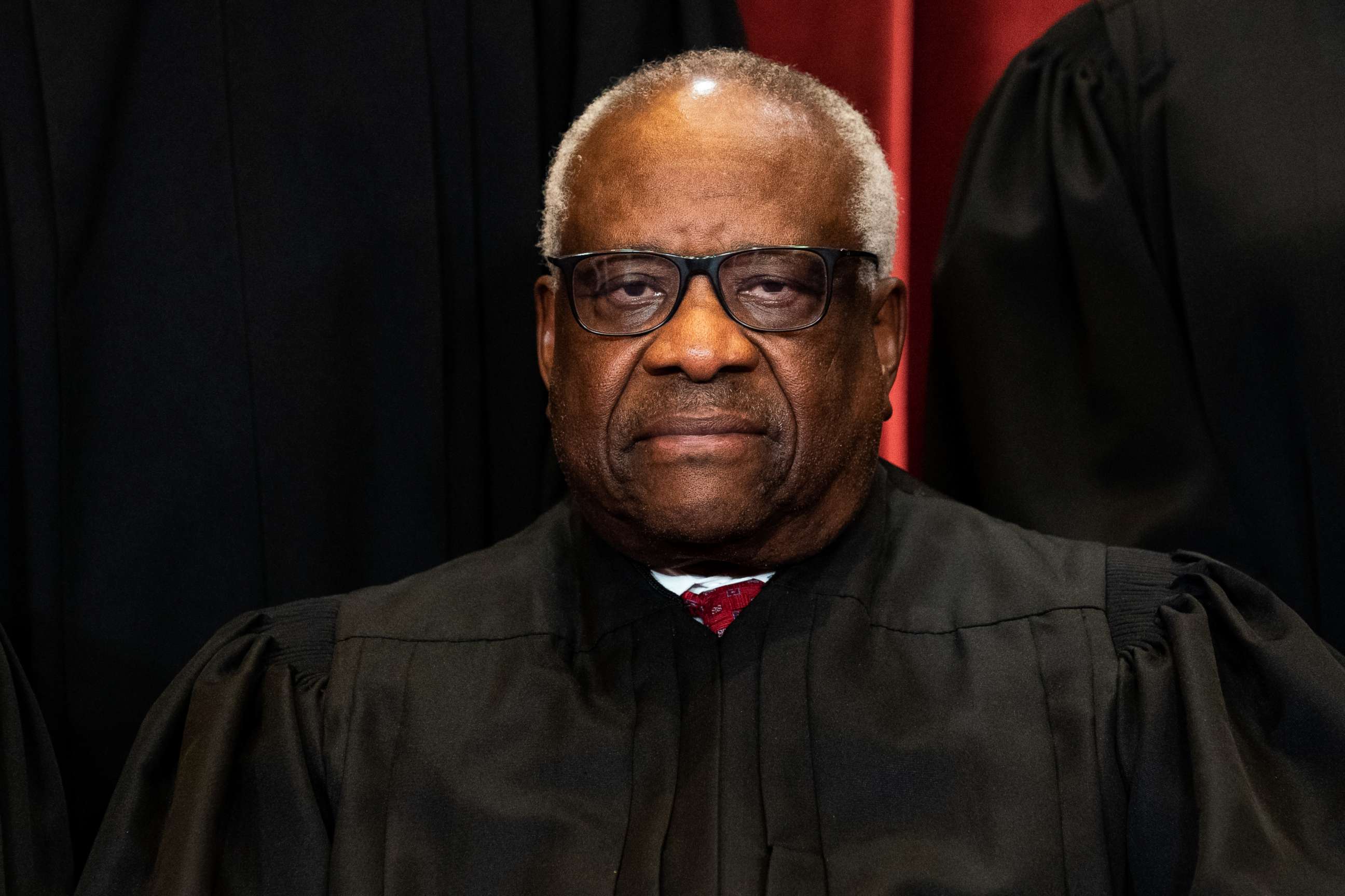 PHOTO: Clarence Thomas, associate justice of the U.S. Supreme Court, during the formal group photograph at the Supreme Court in Washington, D.C., April 23, 2021.