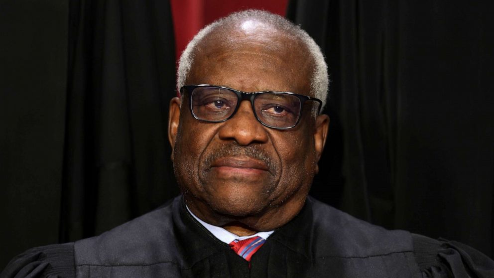 PHOTO: United States Supreme Court Associate Justice Clarence Thomas poses for an official portrait at the East Conference Room of the Supreme Court building on October 7, 2022 in Washington, DC.