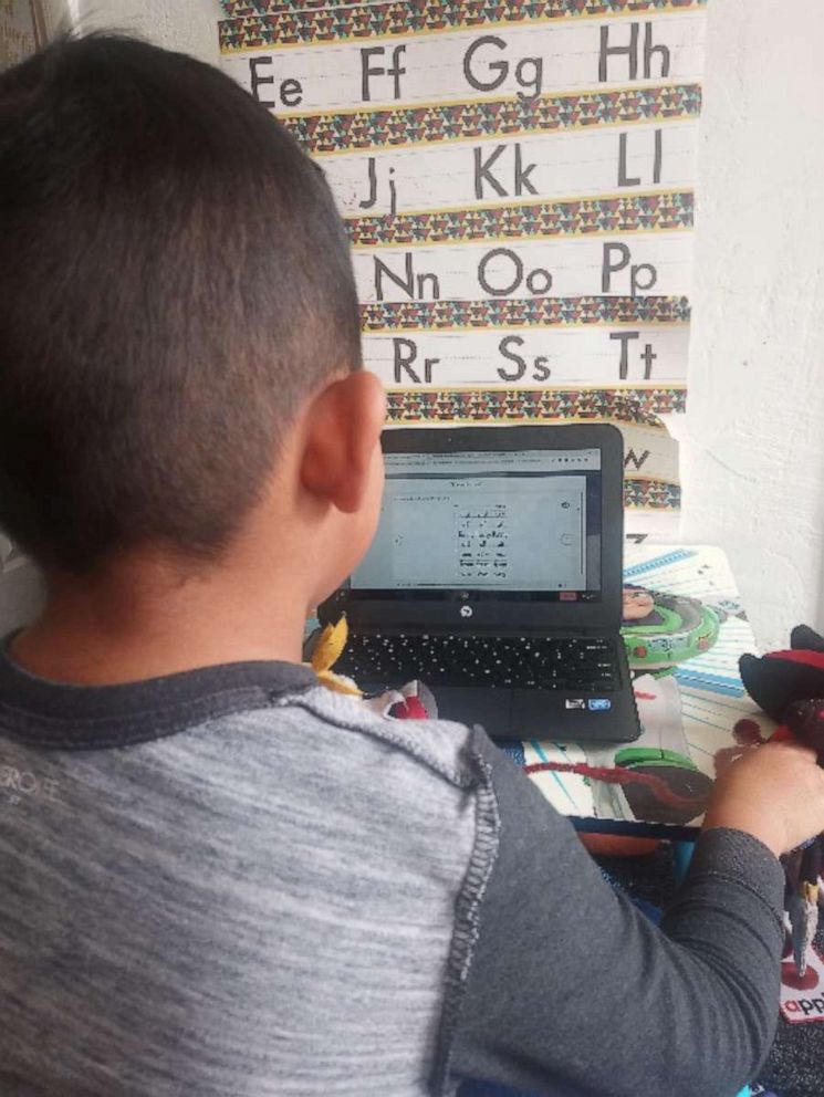 PHOTO: Cleyvi's eldest son, who is five years old, has had to take his kindergarten classes online due to the novel coronavirus. His school provided him a laptop.