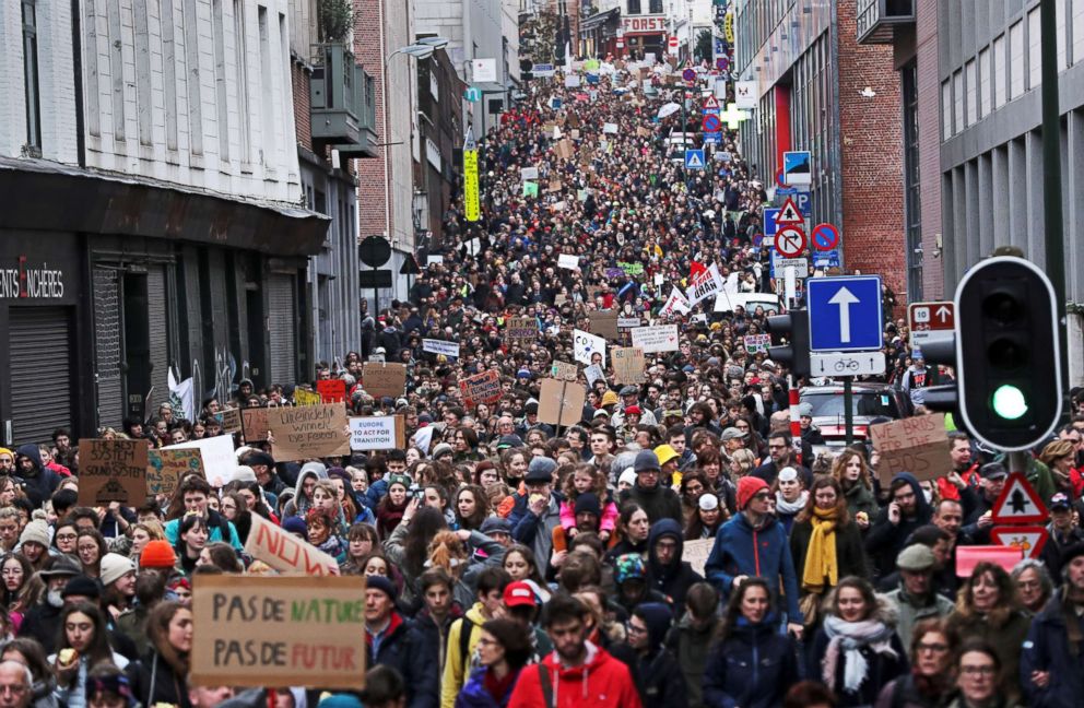 PHOTO: Demonstrators take part in a protest against climate change in central Brussels, Belgium, March 15, 2019.