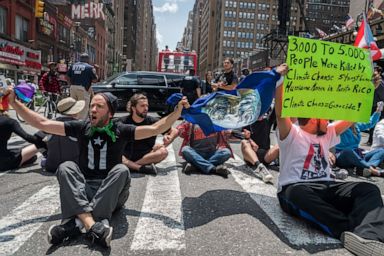 PHOTO: Extinction Rebellion climate activists block traffic in Midtown Manhattan, June 22, 2019.