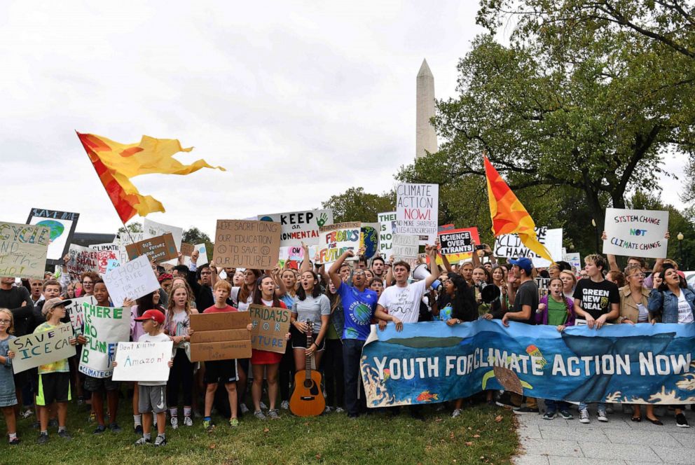 PHOTO: Teenagers and students take part in a climate protest outside the White House in Washington, D.C. on September 13, 2019.