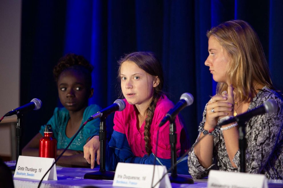 PHOTO: Greta Thunberg, 16, from Stockholm, Sweden, speaks at a press conference at UNICEF House in New York, Sept. 23, 2019.